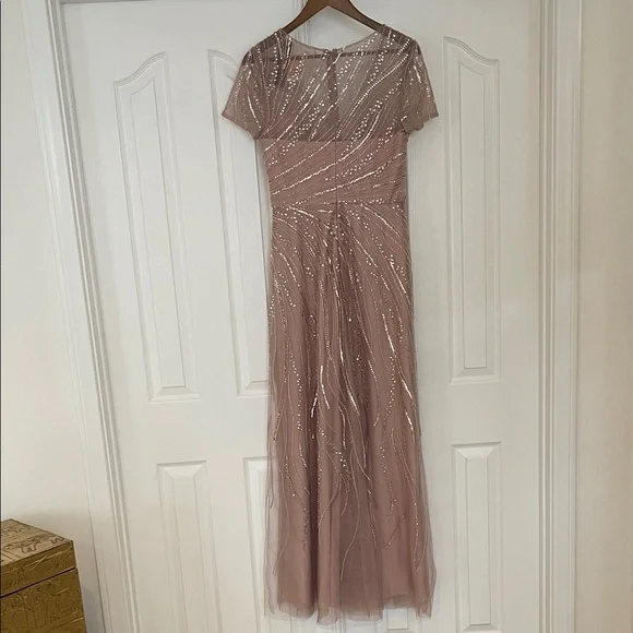 NWT $379 Xscape [ 6 ] V Neck Beaded Chiffon A Line Gown In Blush Pink - Picture 9 of 10